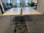 Used Double 2 Person White Bench Desk Back-to-Back Workstation, Cable Management - Image 48