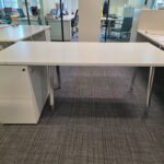 Office Bench Ergonomic Desk White Free Standing + Mobile Lockable Pedestal