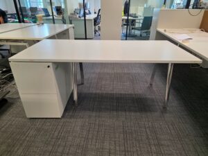 Office Bench Ergonomic Desk White Free Standing + Mobile Lockable Pedestal