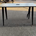 Tall Office Meeting Table with Power Module Grey Wood Effect -  180 x 107 cm