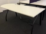 D-End White Office Desk Modern Design Workstation, Cable Management - 200cm