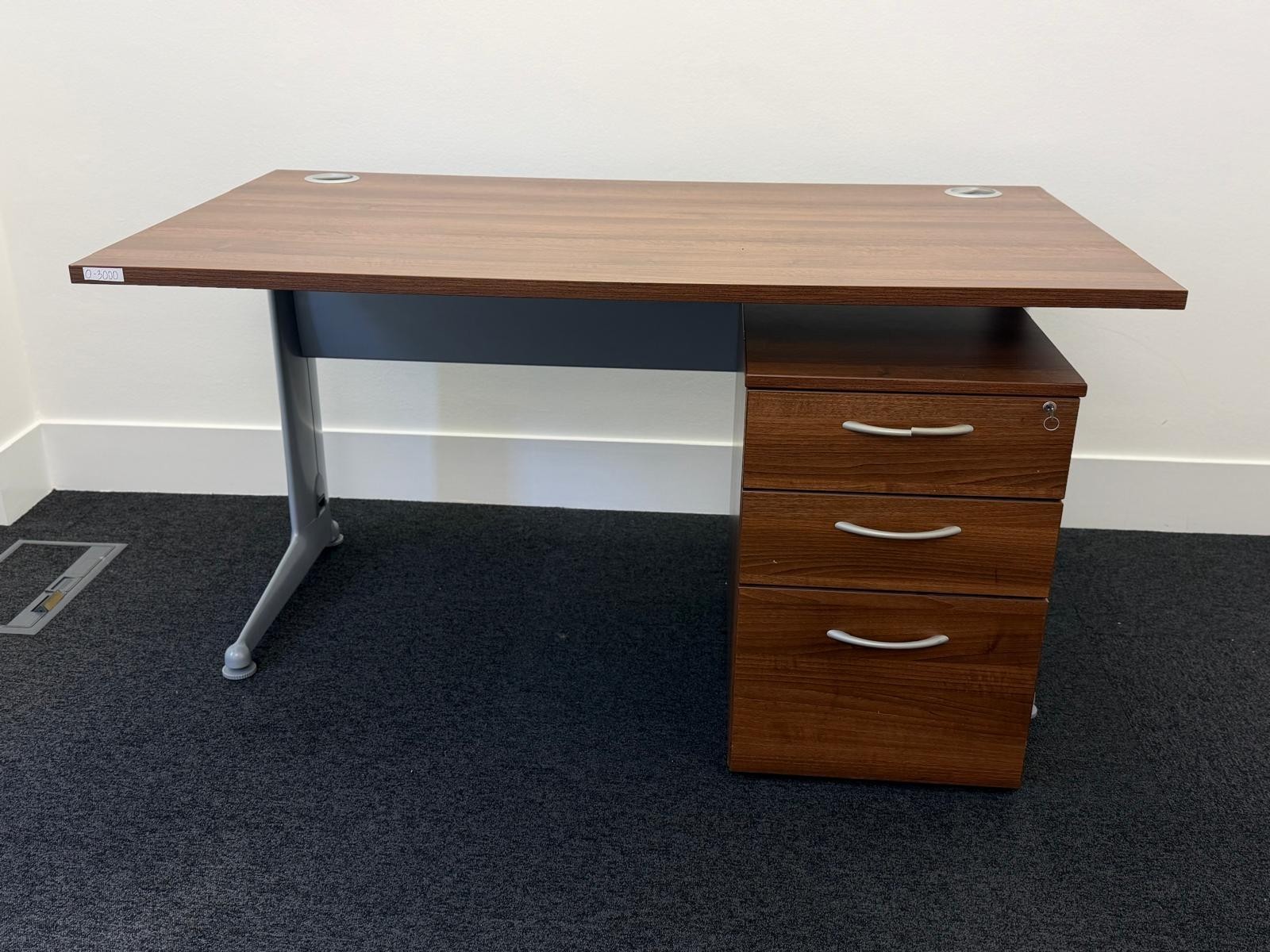 57-9788 Office Desk with 3 Drawer Pedestal Cabinet, Walnut Effect - 140 cm Workstation - Image 1