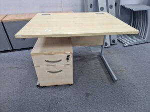 Office Wood Compact Desk Rectangular 100cm + Free Mobile Lockable Pedestal