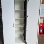 Used Tall Storage Cupboard Lockable – White Office Cupboard, Adjustable Shelves