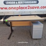 Wooden Office Desk Maple 120cm Workstation + Mobile Lockable Pedestal Cabinet