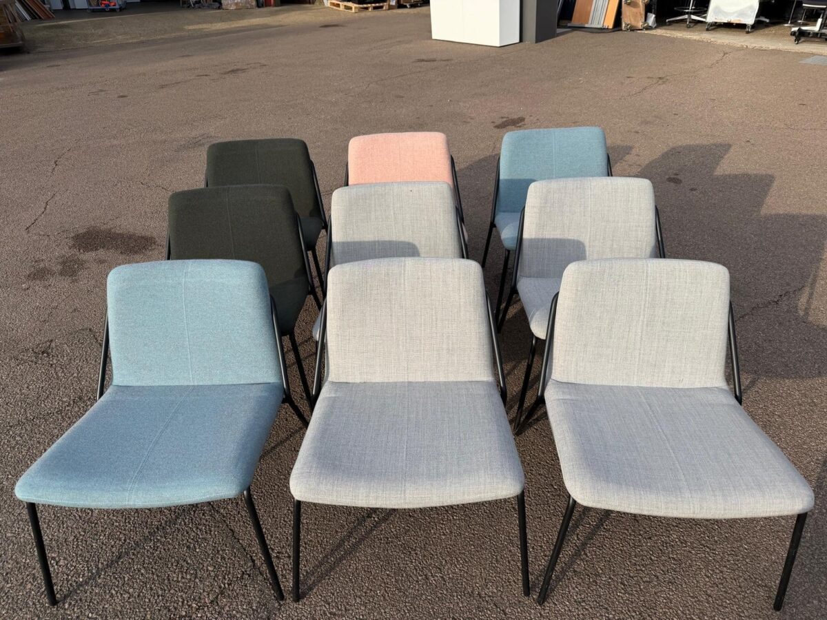 Modern Lounge Chairs, Mixed Colours, Upholstered Fabric, Black Frame - Set of 9 - Image 1