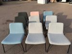 Modern Lounge Chairs, Mixed Colours, Upholstered Fabric, Black Frame - Set of 9