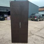 Dark Wood Office Cupboard Lockable Double Door, 4 Shelves Tall Storage Cabinet