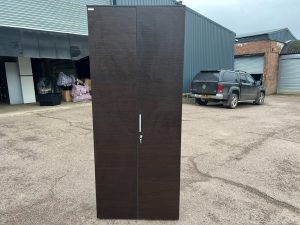 Dark Wood Office Cupboard Lockable Double Door, 4 Shelves Tall Storage Cabinet
