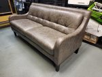 Vintage Brown Leather 3 Seater Sofa – Art Deco Reception Lounge Seating - Image 3