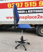 Used Draughtsman Chair High Ergonomic Back w/ Adjustable Foot Ring - Blue - Image 2