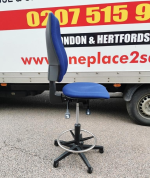 Used Draughtsman Chair High Ergonomic Back w/ Adjustable Foot Ring - Blue - Image 3