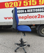 Used Draughtsman Chair High Ergonomic Back w/ Adjustable Foot Ring - Blue - Image 4