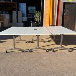 Flip Top Office Desk White Chromed Legs with Lockable Wheels, Modern Design