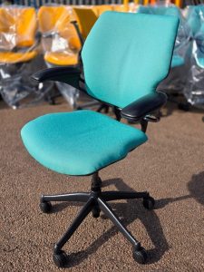 Refurbished Humanscale Freedom ergonomic office chair in Jade light green with brand new fabric upholstery