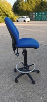 Used Draughtsman Ergonomic Chair High Back With Foot Ring and Castors - Blue - Image 2
