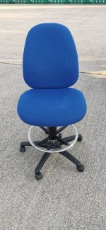 Used Draughtsman Ergonomic Chair High Back With Foot Ring and Castors - Blue - Image 3