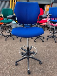Navy Freedom draughtsman chair with chrome foot ring