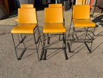 Stackable Bar Stools Upholstered Mustard Yellow Seat, Black Frame - Set of 5