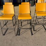 Stackable Bar Stools Upholstered Mustard Yellow Seat, Black Frame - Set of 5