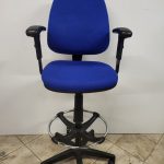 Blue Draughtsman Chair High Back Ergonomic With Adjustable Foot Ring - Office
