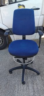 Draughtsman Chair Office Ergonomic High Back With Adjustable Foot Ring - Blue - Image 2
