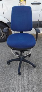 Draughtsman Chair Office Ergonomic High Back With Adjustable Foot Ring - Blue - Image 3