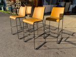 Stackable Bar Stools Upholstered Mustard Yellow Seat, Black Frame - Set of 5 - Image 6