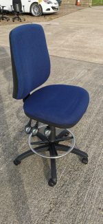 Draughtsman Ergonomic Office Chair High Back With Foot Ring - Upholstered Blue - Image 2
