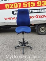 Used Draughtsman Chair High Ergonomic Back w/ Adjustable Foot Ring - Blue - Image 10