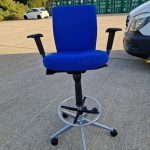 Used Blue Draughtsman Chair High Back Ergonomic w/ Adjustable Height, Foot Ring