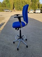 Used Blue Draughtsman Chair High Back Ergonomic w/ Adjustable Height, Foot Ring - Image 2