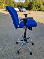 Used Blue Draughtsman Chair High Back Ergonomic w/ Adjustable Height, Foot Ring - Image 3