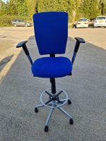 Used Blue Draughtsman Chair High Back Ergonomic w/ Adjustable Height, Foot Ring - Image 22