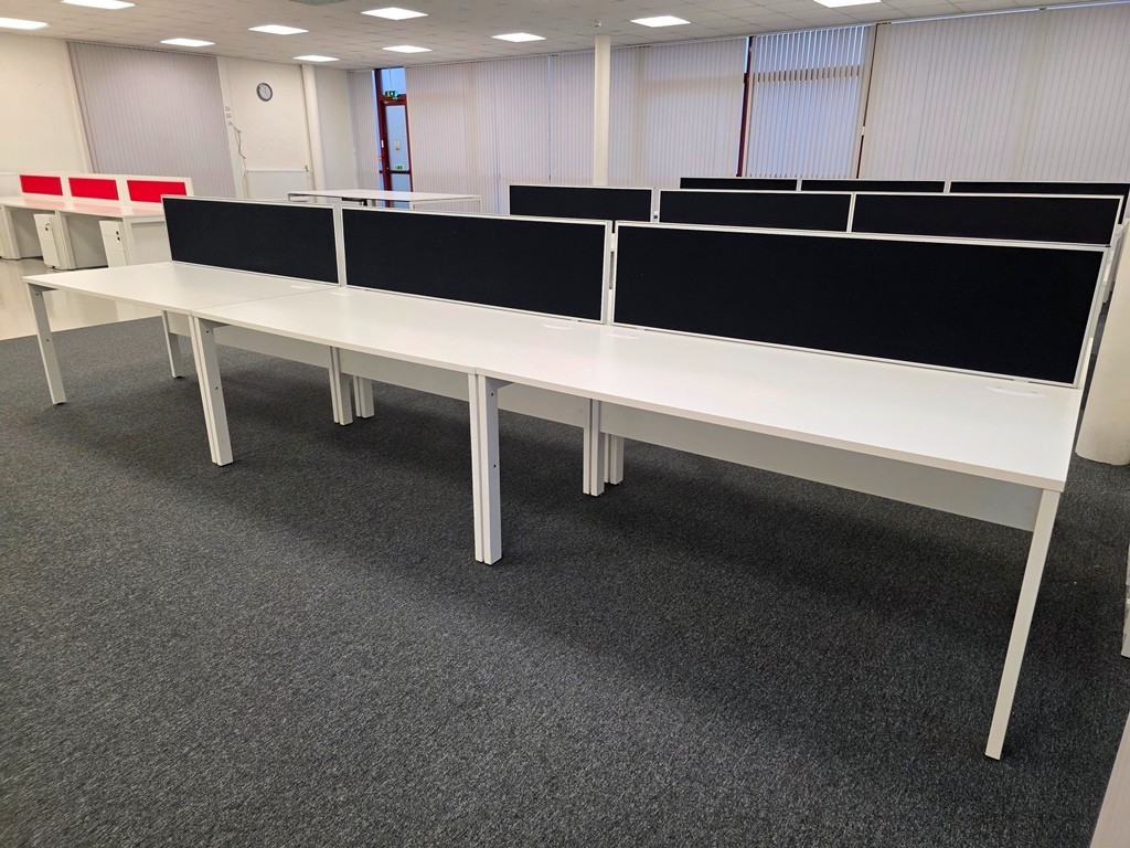 57-1769 White Office Desks Back-to-Back with Screens & Free Pedestals - Set of 6 - Image 1