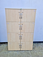 Wooden Locker Office Cabinet - 8 Door Maple Lockable Staff Office Laptop Storage