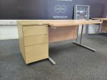 Wooden Office Desk Beech Effect with Lockable Pedestal Cabinet – 120cm Wide