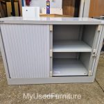 Used Low Bisley Sliding Door Tambour Cupboard Lockable Steel Office Cabinet
