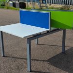 Double 2 Person White Bench Desk Back-to-Back Workstation with Cable Ports