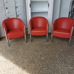 Office Reception Lounge Armchairs Leather & Polished Aluminium Tub - Set of 3