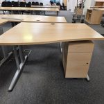 Office Wood Desk with Cable Management, Left Hand + Mobile Lockable Pedestal