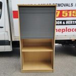 Office Wooden Storage Cupboard Sliding Shutter Door Tambour Cabinet - Grey