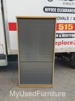 Office Wooden Storage Cupboard Sliding Shutter Door Tambour Cabinet - Grey - Image 2