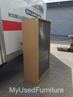 Office Wooden Storage Cupboard Sliding Shutter Door Tambour Cabinet - Grey - Image 3