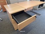 Office Wooden Desk with Cable Ports and Extended Lockable Pedestal Cabinet - Image 8