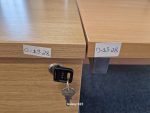 Office Wooden Desk with Cable Ports and Extended Lockable Pedestal Cabinet - Image 11