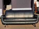 Black Leather Office Sofa Living Room / Reception Modern 3-Person Seat