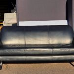 Black Leather Office Sofa Living Room / Reception Modern 3-Person Seat