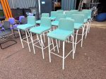 Steelcase High Stools Bar Chairs Teal Upholstery White Metal Frame - Set of 12