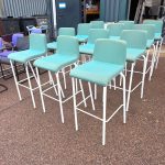 Steelcase High Stools Bar Chairs Teal Upholstery White Metal Frame - Set of 12